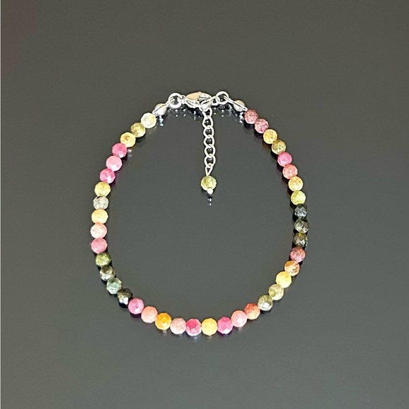 Bracelet Tourmaline Watermelon, Silver Stainless Steel waterproof - Picture 3 of 4